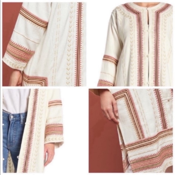 🌵NWT🌵Frye Boho Chic Embroidered Open Front Duster Jacket - Picture 10 of 16